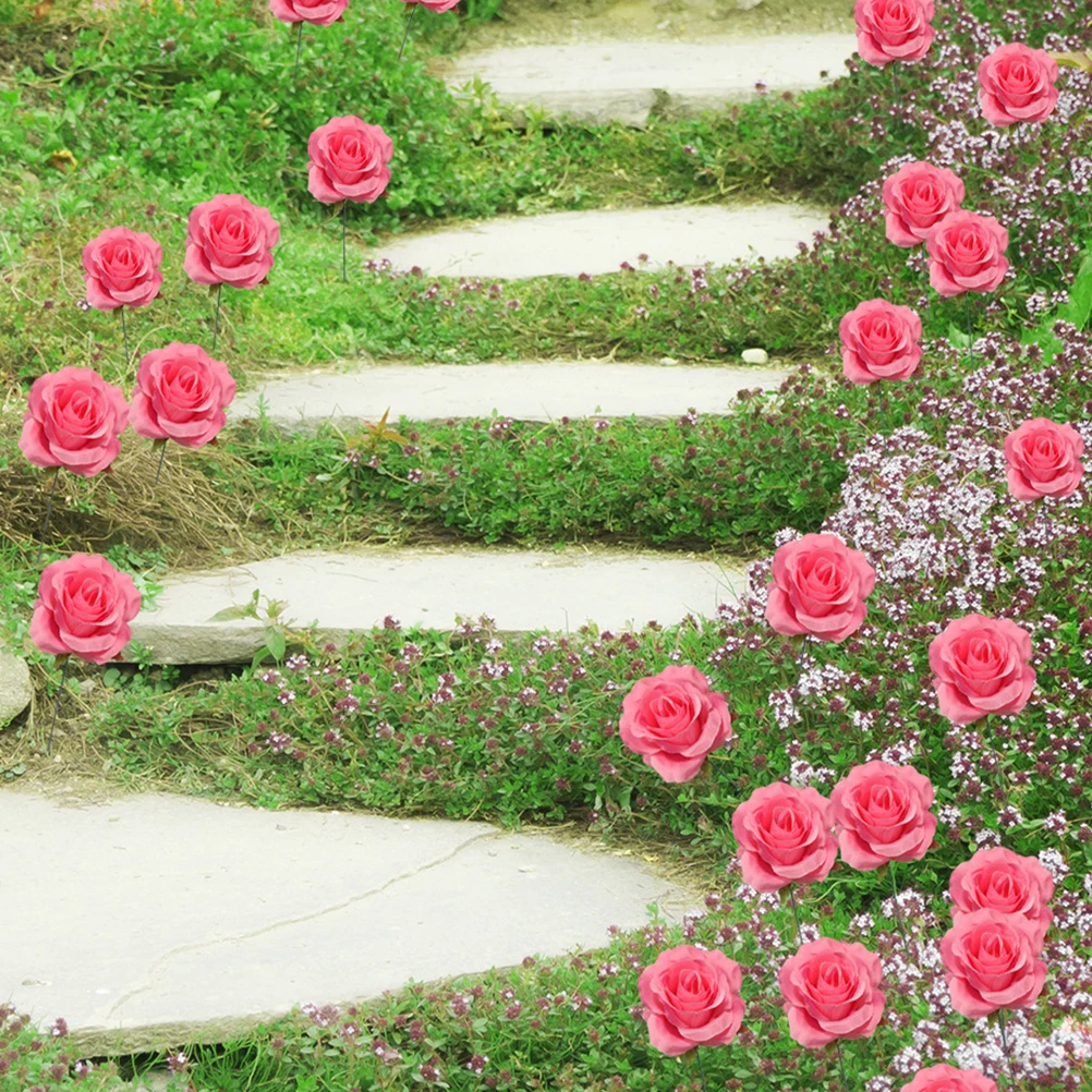 

2 Pcs Fabric Rose Decorative Stakes Silk Cloth Arrangement Garden Craft Metal Art Patio Decoration Ground Inserted Outdoor