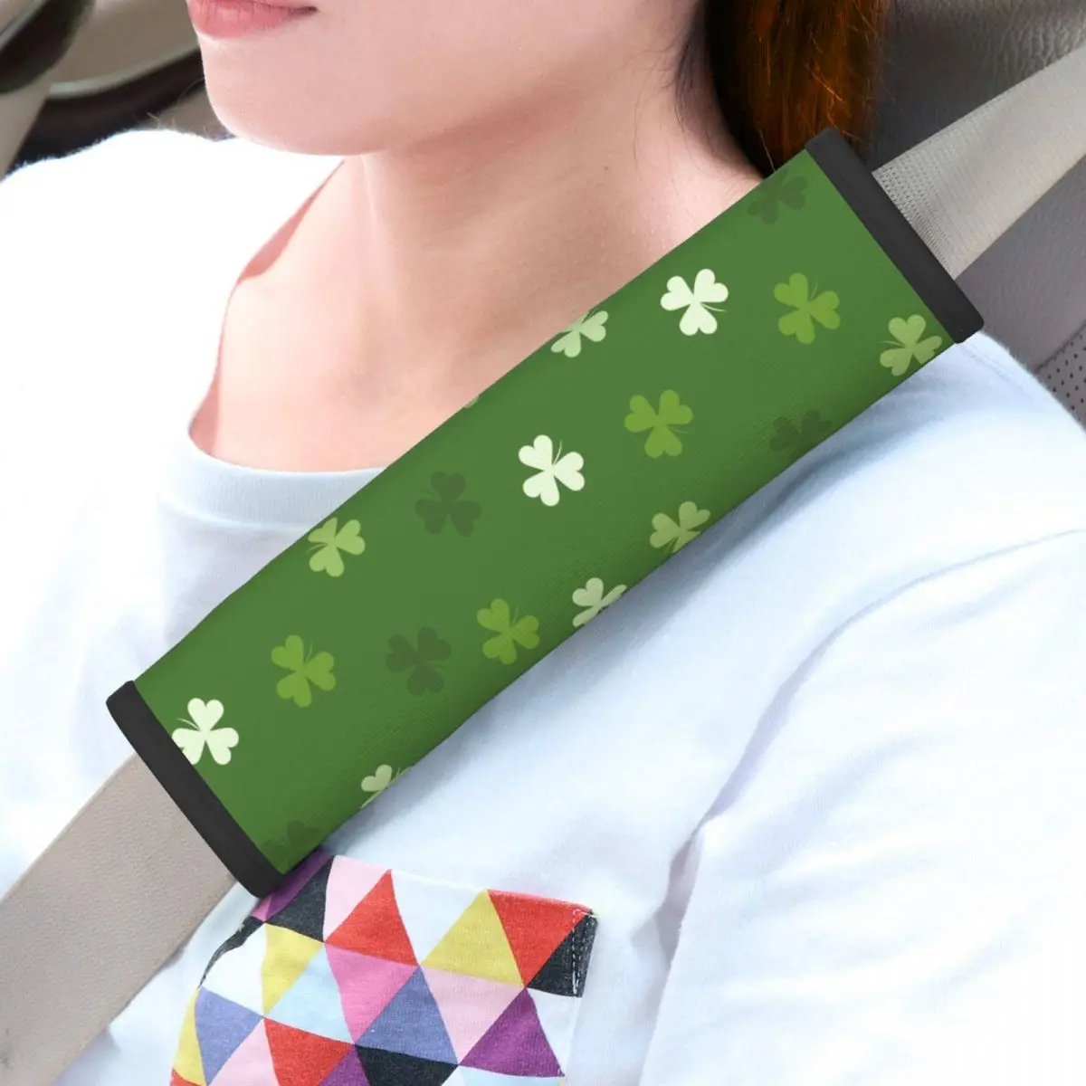 2 Pack Saint Patricks Day Four Leaf Clover Car Seat Belt Pads Cozy Harness Pads Automotive SeatBelt Cover
