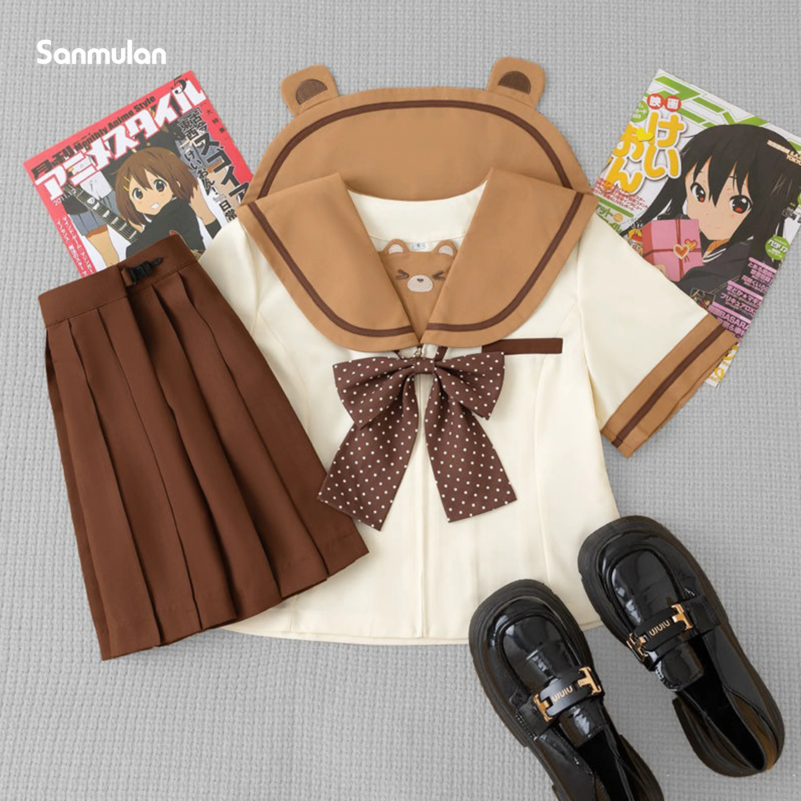 

Japanese Kindergarten Sailor Suit Cute Soft Girl JK Uniform Suit Bear Pattern Role Play Brown