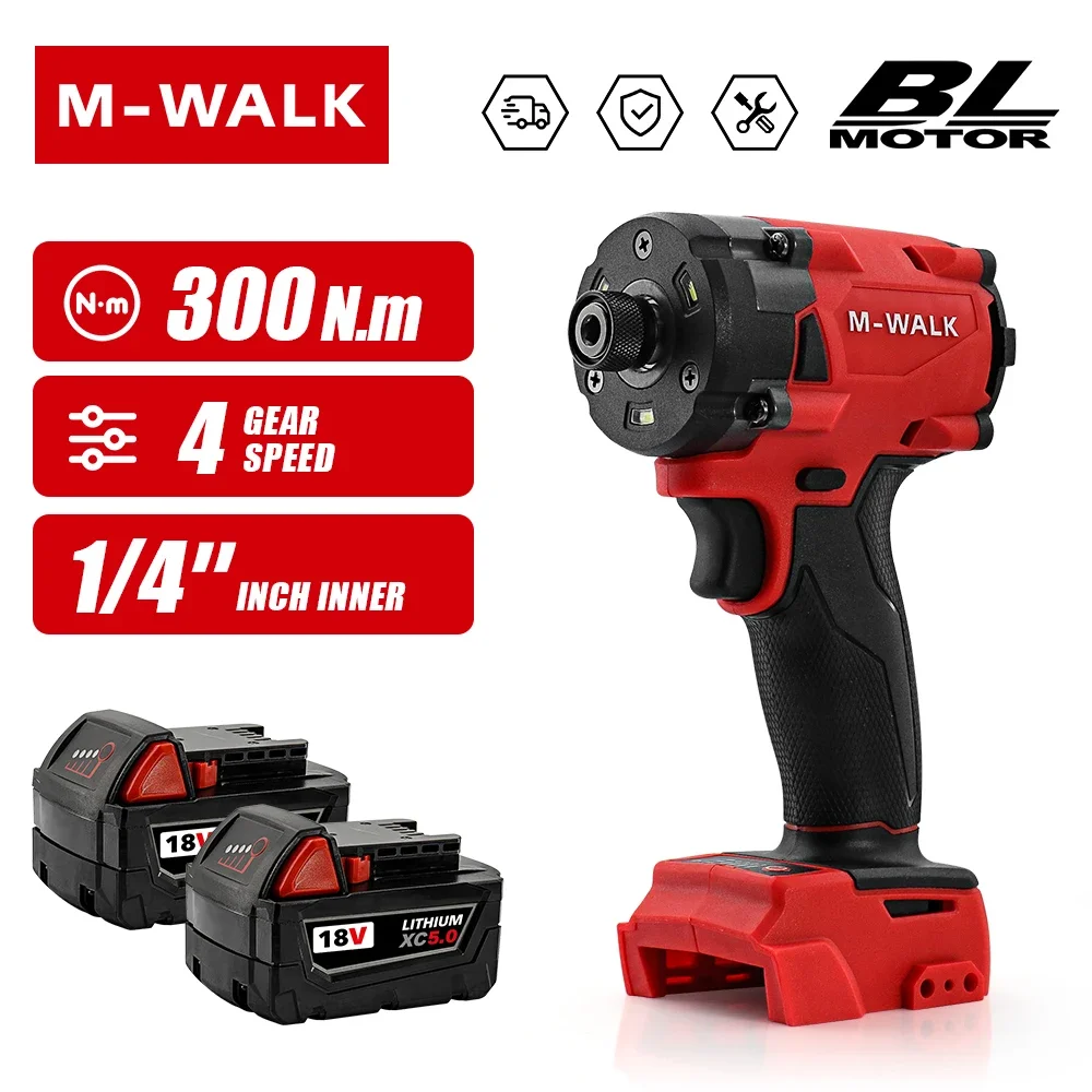 

M-WALK Brushless Screwdriver For 18V Milwaukee Battery Pin 300N.M Adjustable Speed Forward Reverse Rotation ElectricScrewdriver