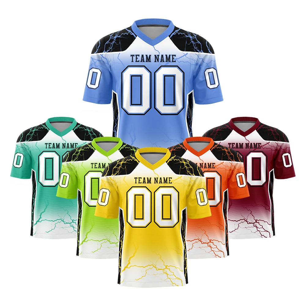 

Wholesale Short Sleeve Gradient Football Jersey for Men Women Youth Personalized Sports Shirt with Stitched Team Name Number