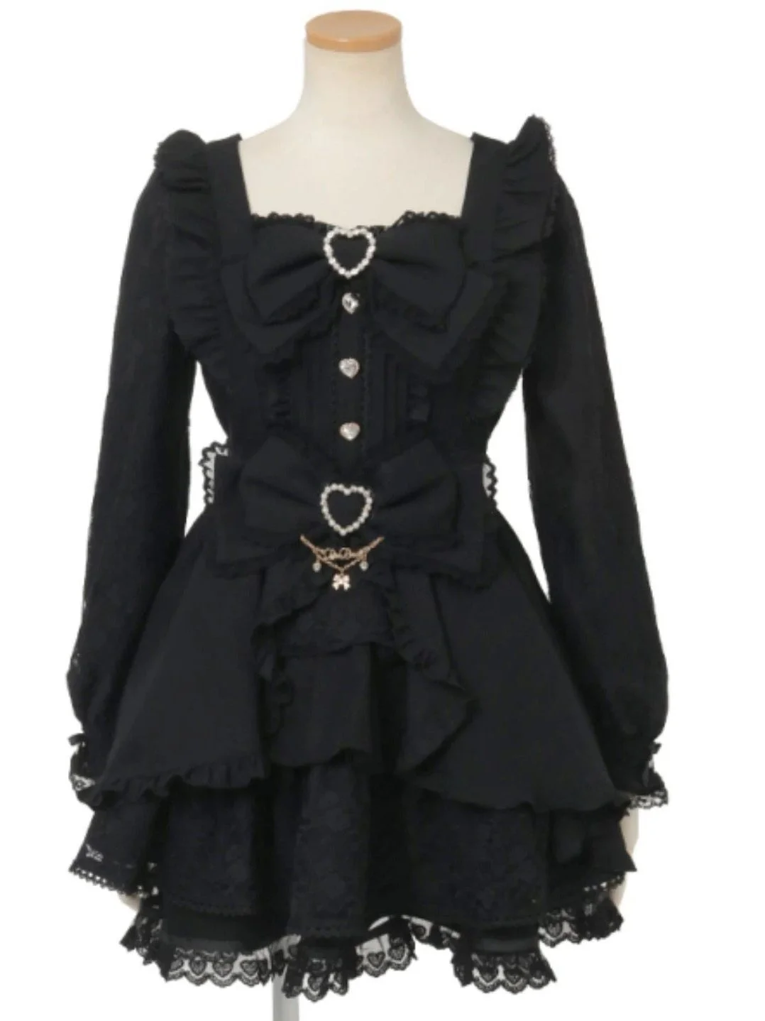 Sweet Lolita Snow White Dress Set Black Snow Dress with Short Skirt High Waist Princess Style Long Sleeve Bubble Sleeve H-Shape
