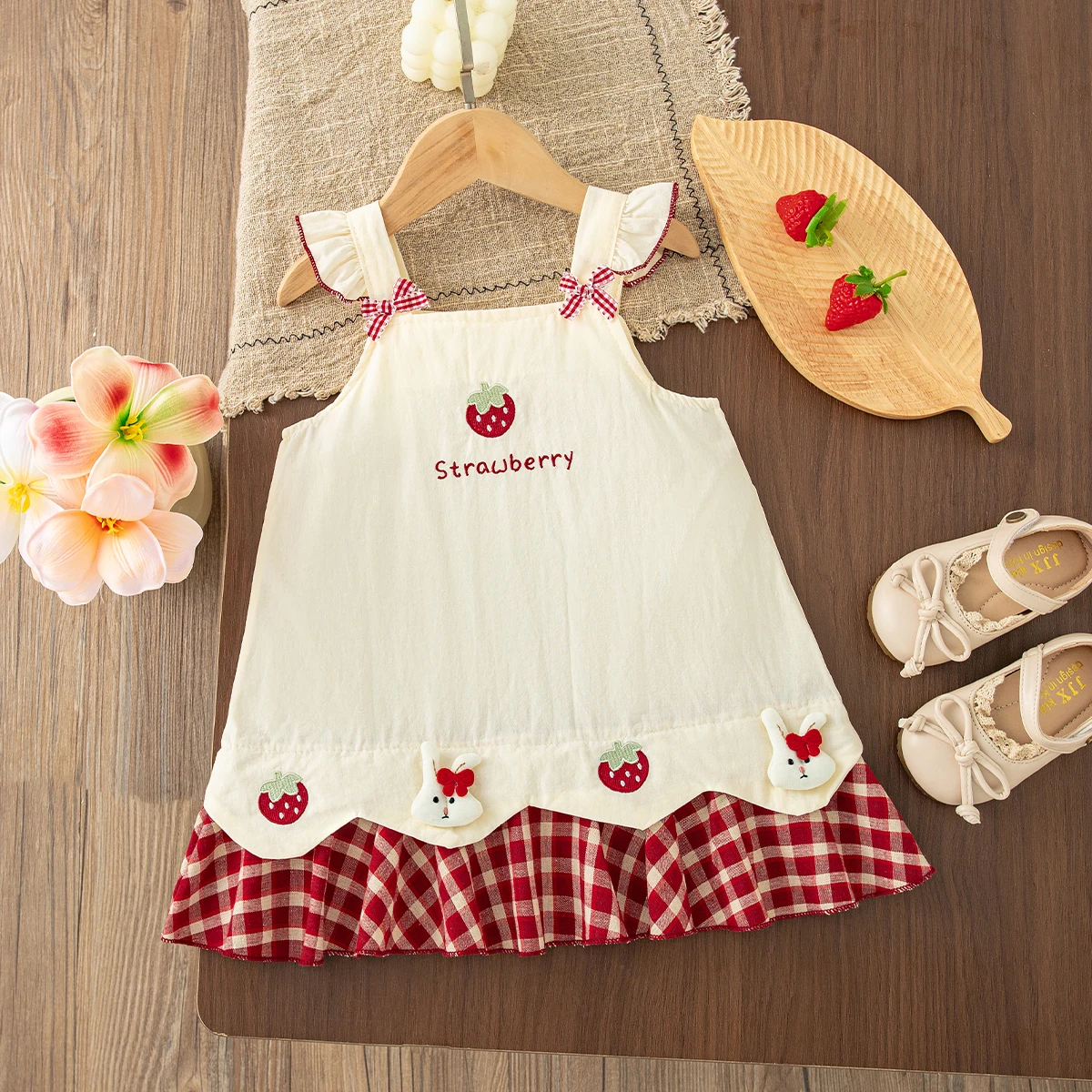 9 Months-4 Years Baby Girl Summer Dress Cute Strawberry Sleeveless Camisole Dress Casual Daily Outdoor Vacation Wear Baby Dress