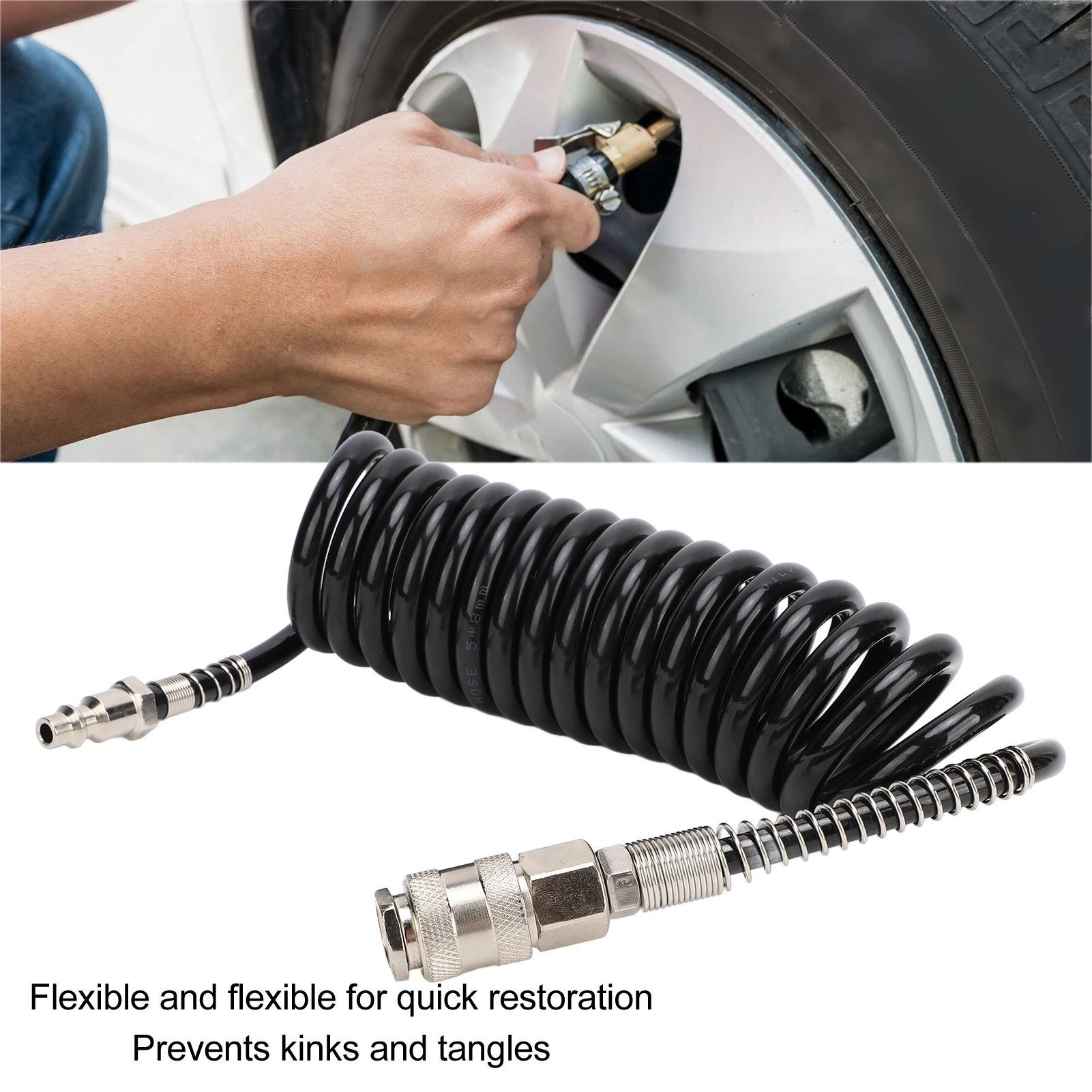 Air Hose Inflator Extension Tube High Toughness 3 Meters Abrasion Proof Flexible with Bend Restrictor for Air Compressor