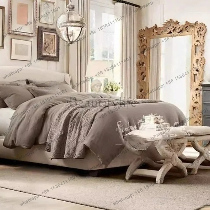 zj.C69 American Country Solid Wood Carving Flower Dressing Floor Mirror French Retro Old Fitting Mirror