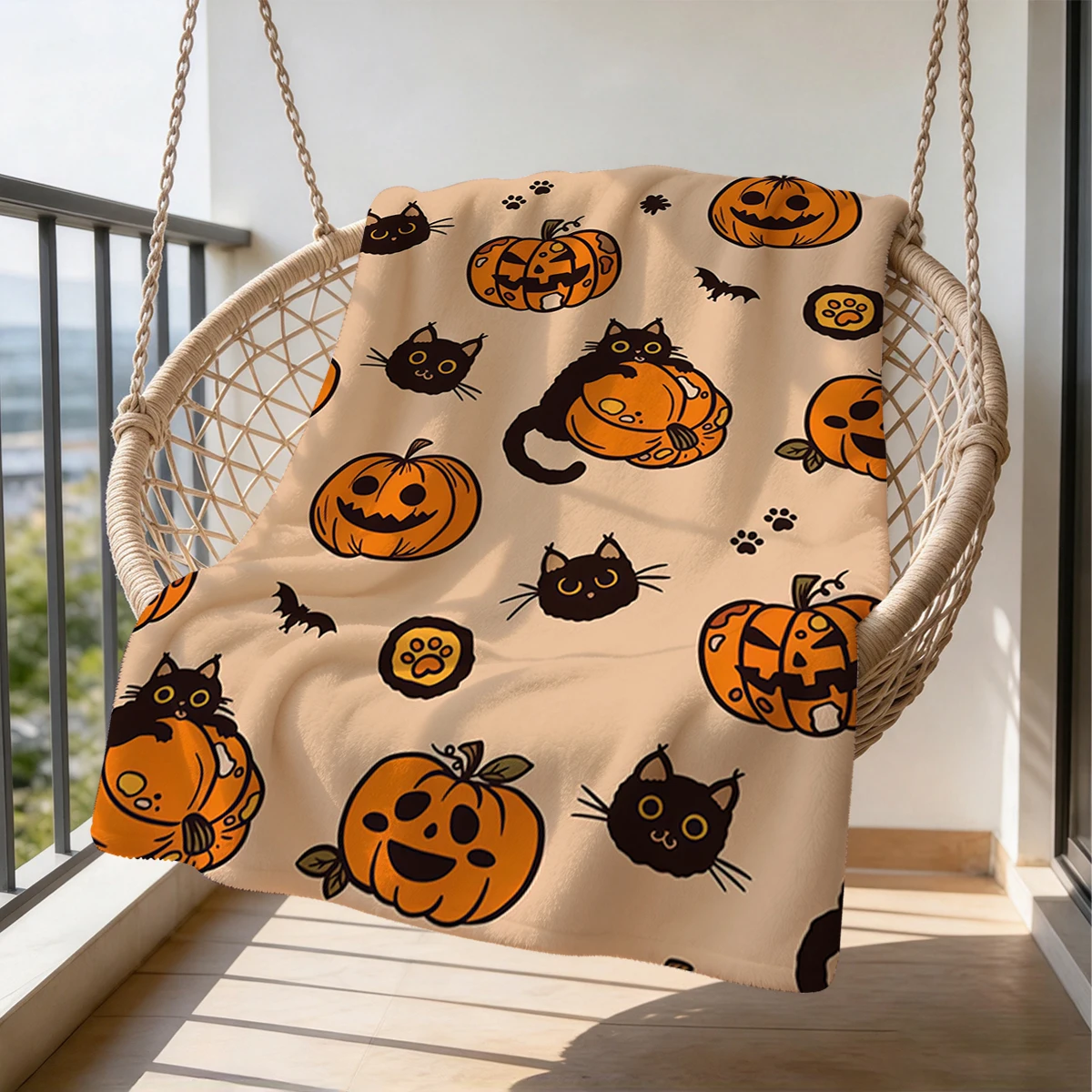 Cream Halloween Pumpkins Flannel Blanket Warm Soft Halloween Christmas Couch Warm Cozy Decorative Decor Gift for All Season