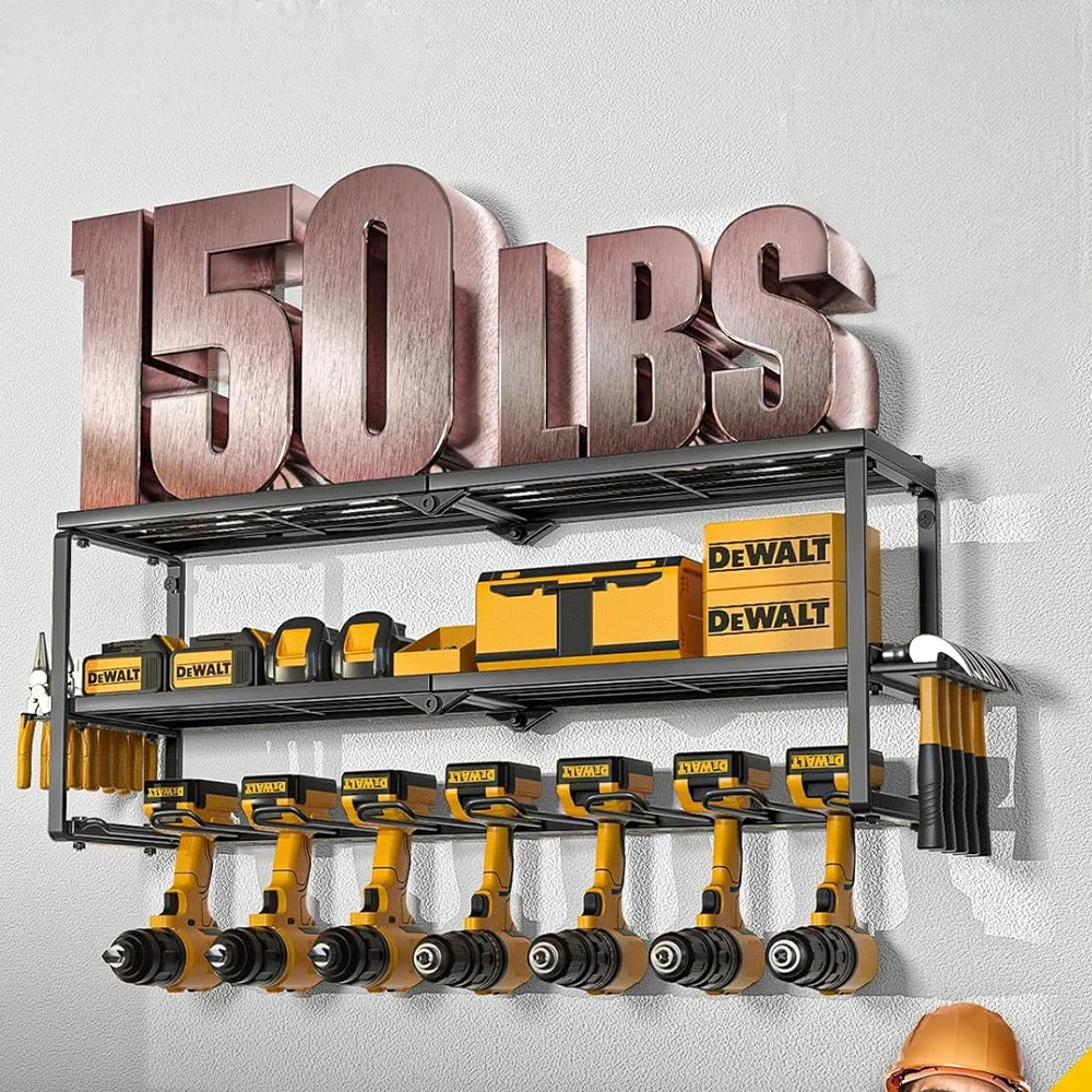 電動工具収納ラック 壁掛け式 ハードウェア ドライバー レンチ ドリル ヘビーデューティー 厚型棚 ワークショップ用 金属製ツールラック