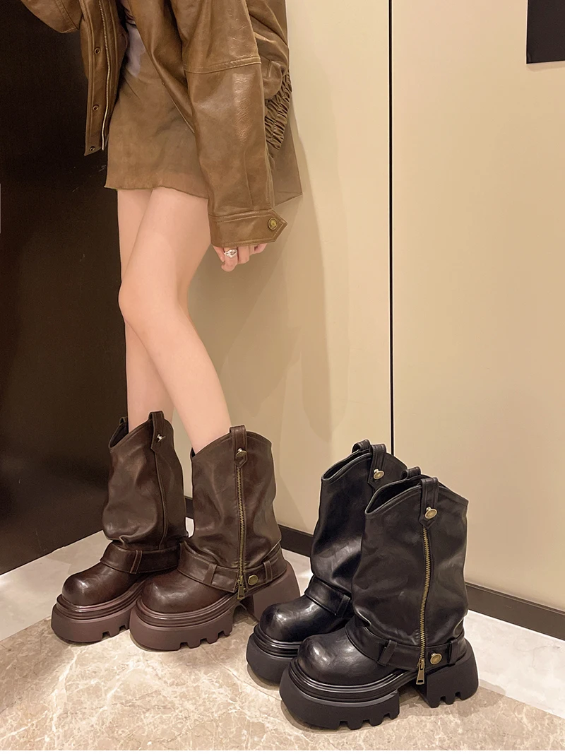 

Fashion Slip On Knight Short Booties Ladies Casaul Platform Heels Botas Mujer Designer Vintage Women Ankle Boots