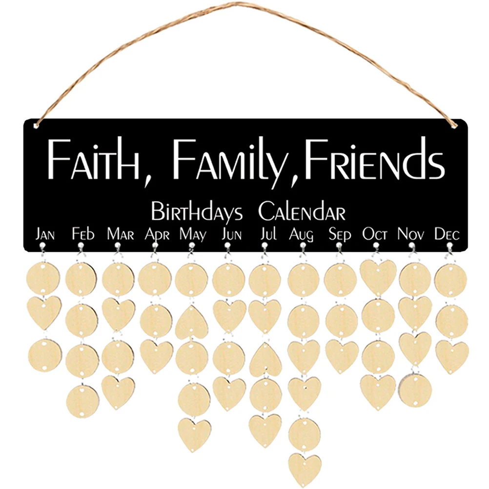 

Holiday Reminder Board Hanging Calendar Happy Birthday Plaque Heart-shaped Disc Family Wall Wood Decorative