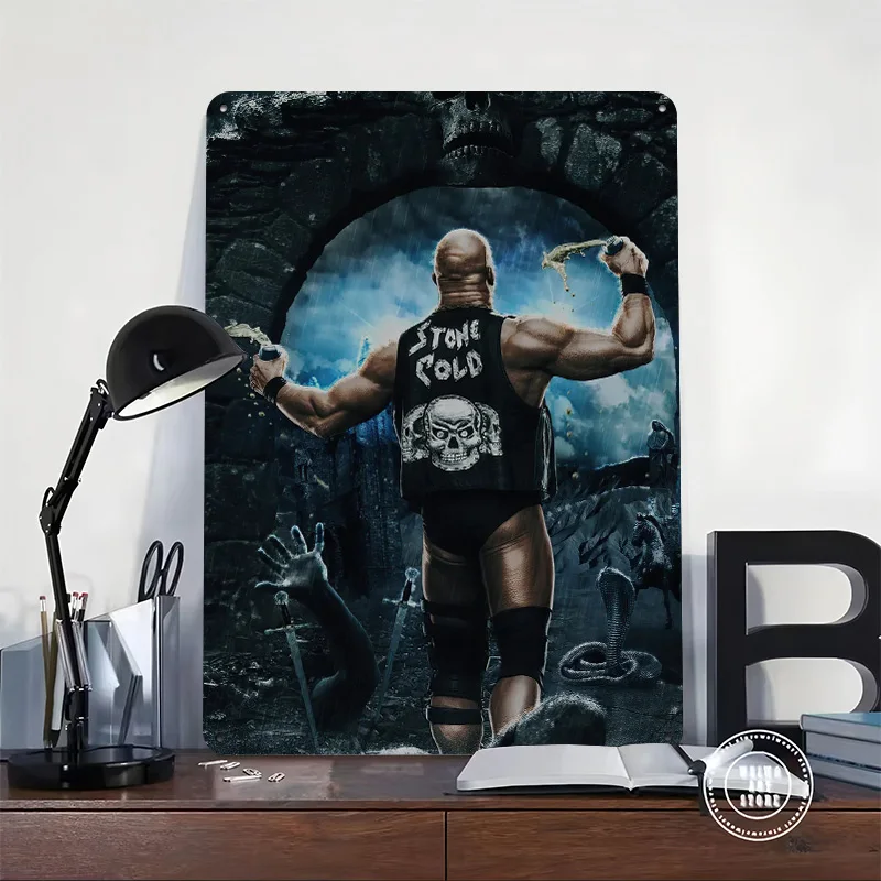 Stone Cold Steve Austin Illustration 3D Printed Texture Poster Personalized Wall Art Retro Metal Tin Signs for Home Decor House