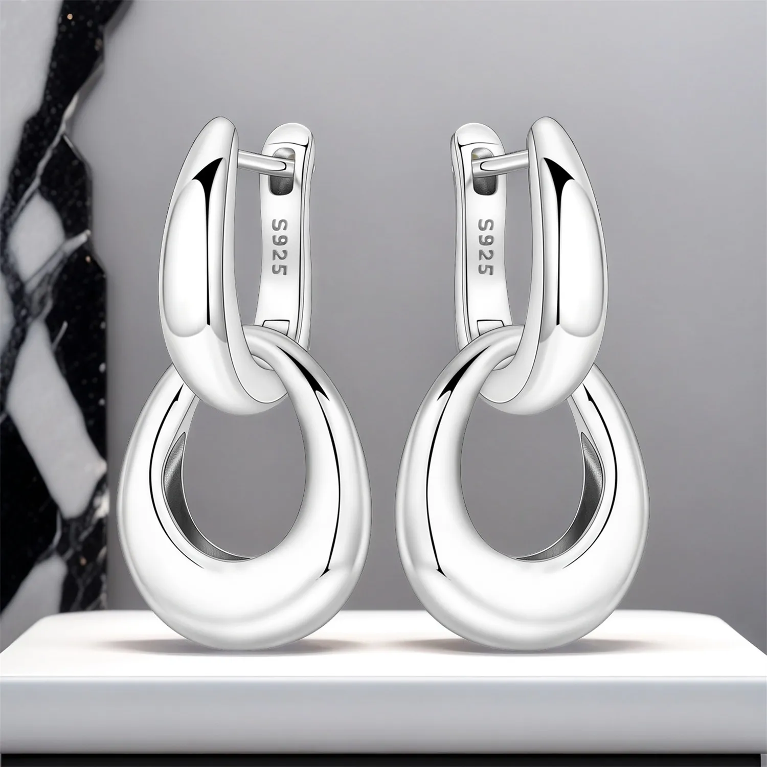Cycuff 925 Sterling Silver Double Loop Minimalist Drop Earrings Women Earrings Charm Trend Versatile Party Jewelry Gifts