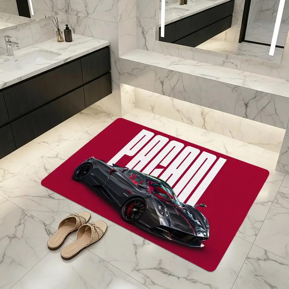 Floor Mat Diatomite Bath Mat, Quick Dry, Absorbent, Multi-Scene Mat Sports Car P-Pagani