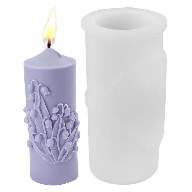 Cylinder Candle Mold Silicone Embossed Flower Pillar Mold Carved Resin Molds DIY Scented Candles Handmade Soap Home Decoration