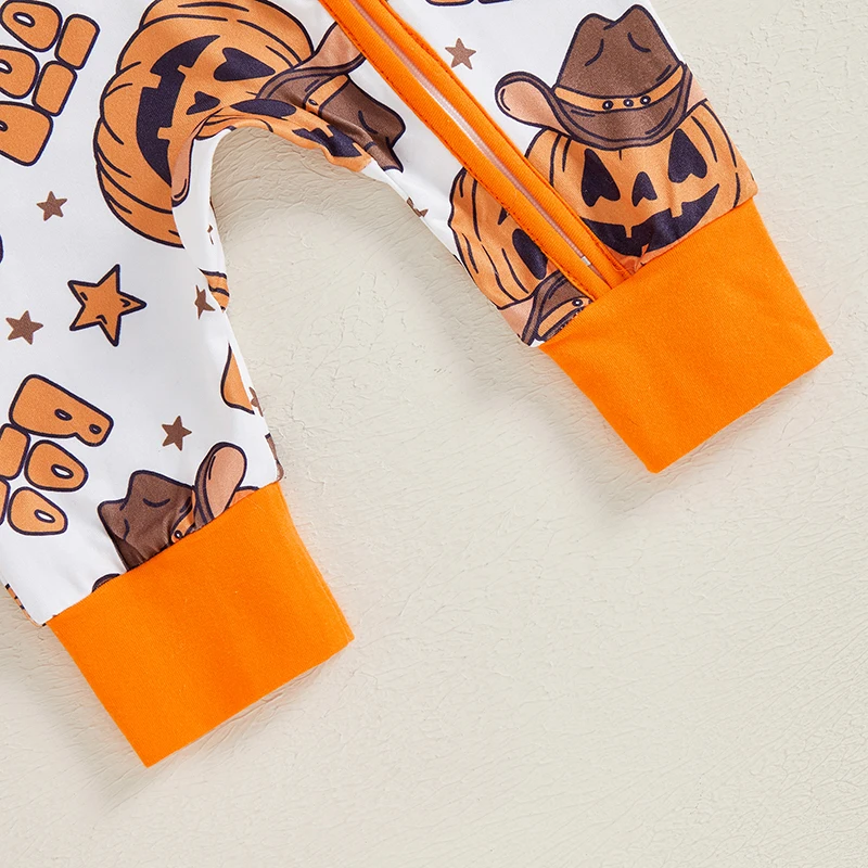 2024-05-29 Lioraitiin Baby Girls Boys Rompers Halloween Clothes Pumpkin/Cow Print Crew Neck Long Sleeve Toddler Fall Bodysuits