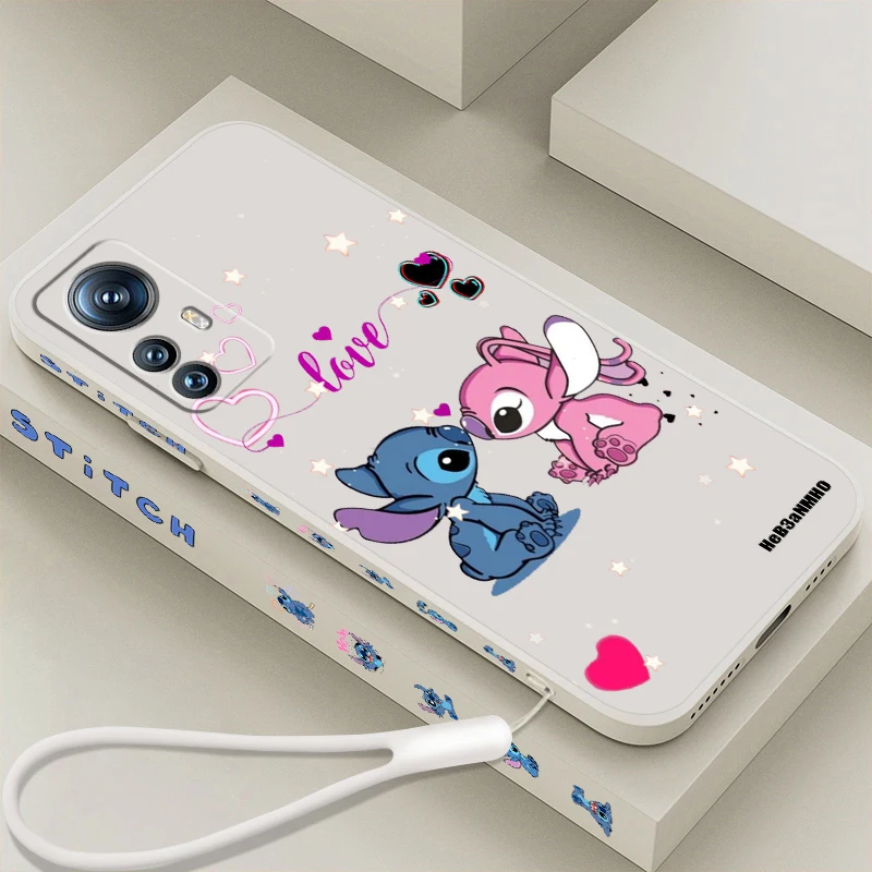 Lilo & Stitch Anime Disney Liquid Left Rope For Xiaomi Mi 13 12T 12 11T 11i 11 A3 10T 10 CC9E 9 Pro Lite Ultra 5G Funda