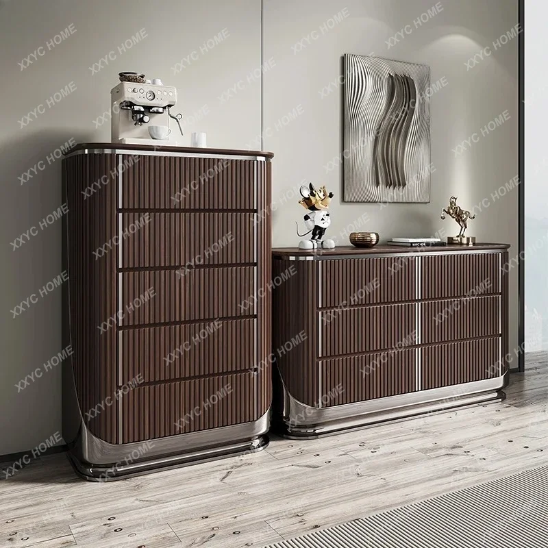 DD  light luxury chest designer solid wood bedroom cabinet, bedside cabinet, black walnut living room, entrance storage