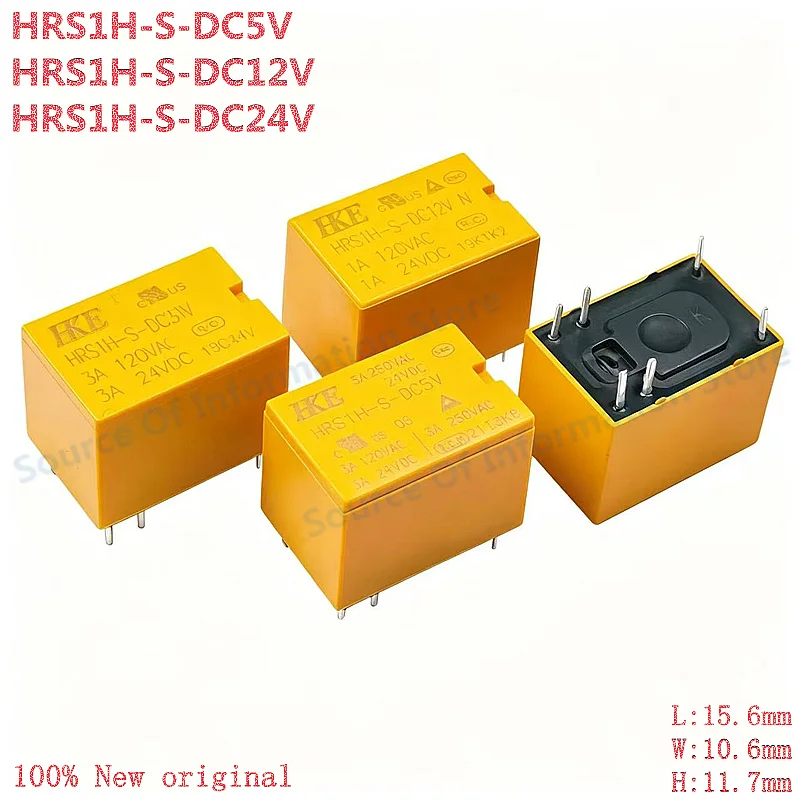 20Pcs HKE HRS1H‑S‑DC5V DC12V DC24V‑N Mini Signal Relay 3A 250VAC SPDT 6‑Pin PCB Mount Electromagnetic Relay 100% New