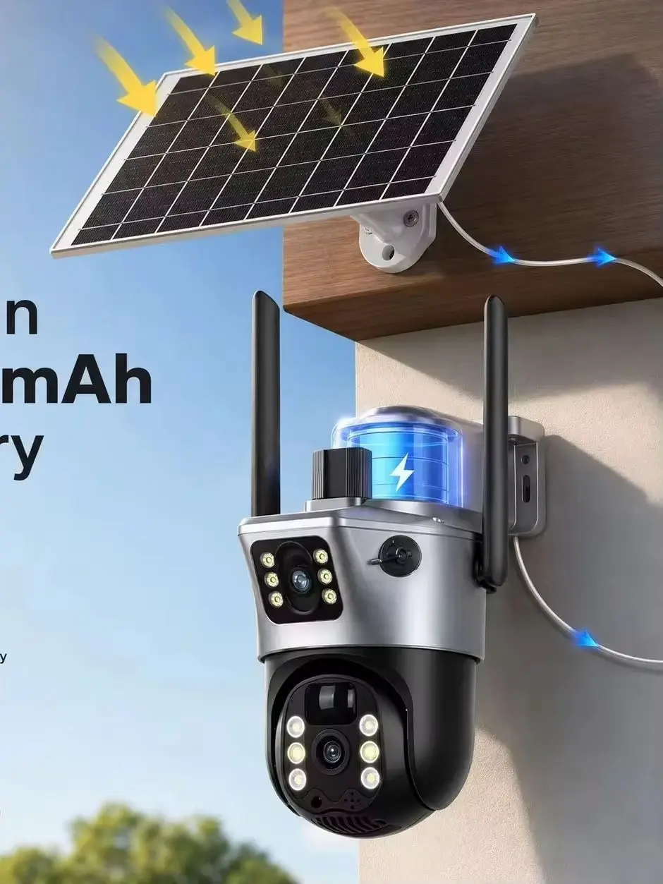 8MP Dual-Objektiv Solar-WLAN-Sicherheitskamerasystem, Kamera-Kit mit 5MP 16CH WLAN-NVR, PIR-Erkennung, Zwei-Wege-Audio, IP66 Wasserdicht, 2.4G Drahtloser Fernzugriff, EseeCloud Outdoor