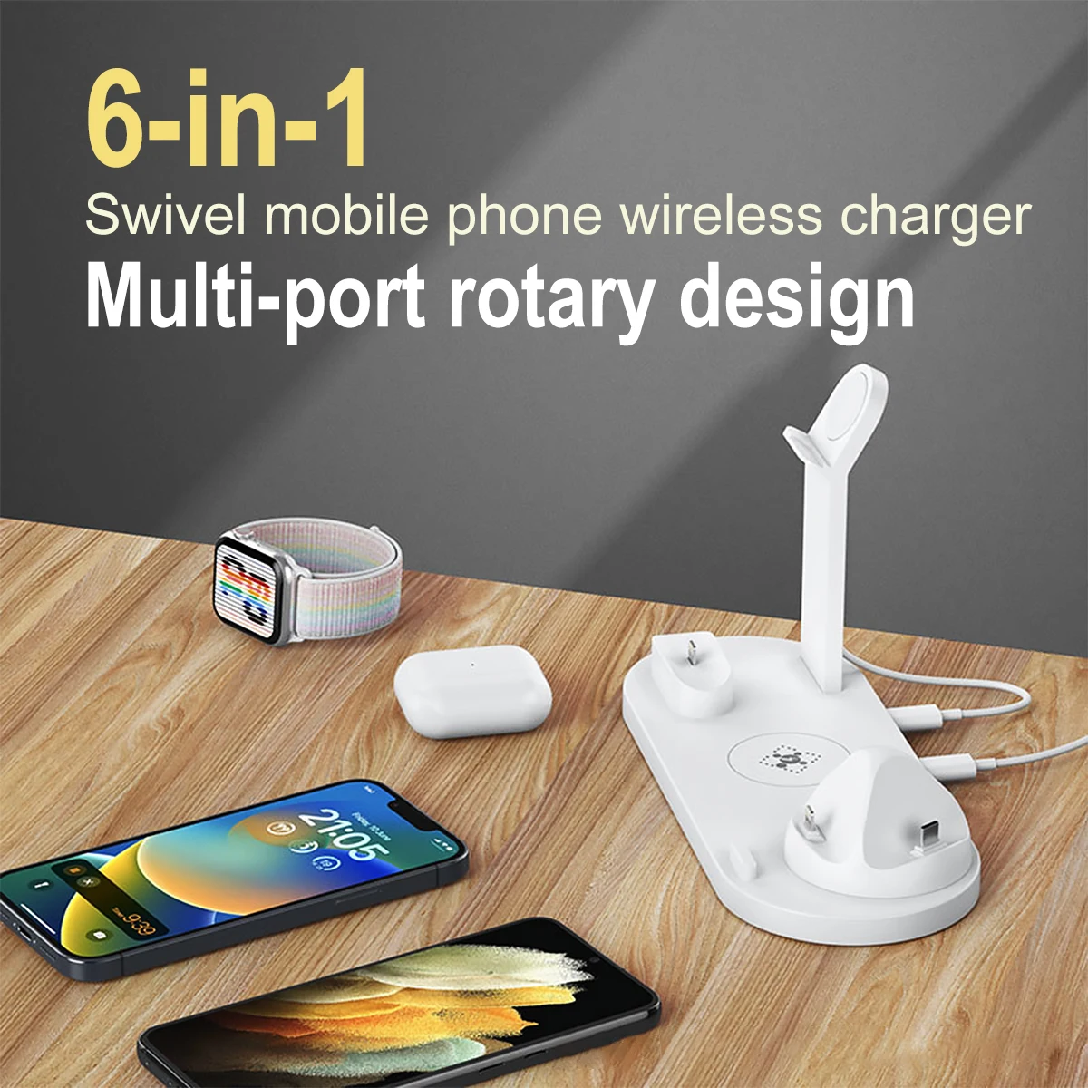 6 in 1 Wireless Charger Stand Pad For iPhone 14 13 12 Pro Max Apple Watch Airpods Pro iWatch 8 7 Fast Charging Dock Station