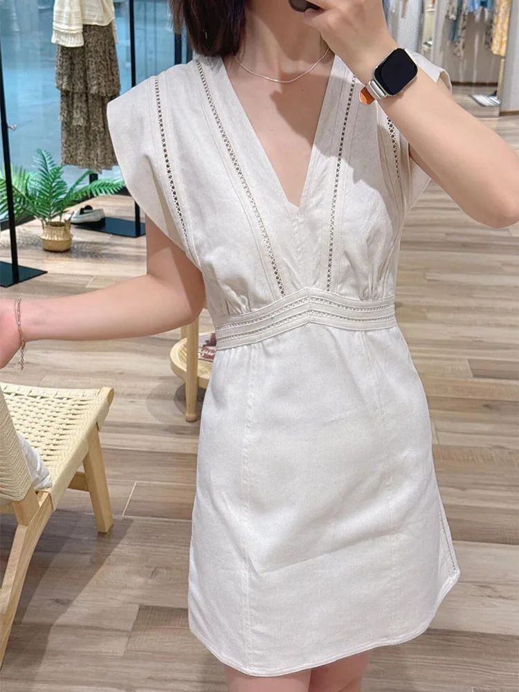 

Ele V-Ne Svel Hollow out Dr Slimming Waist Mid-Length Casual Sle High Waist Summer New Arrivals Women's Dr