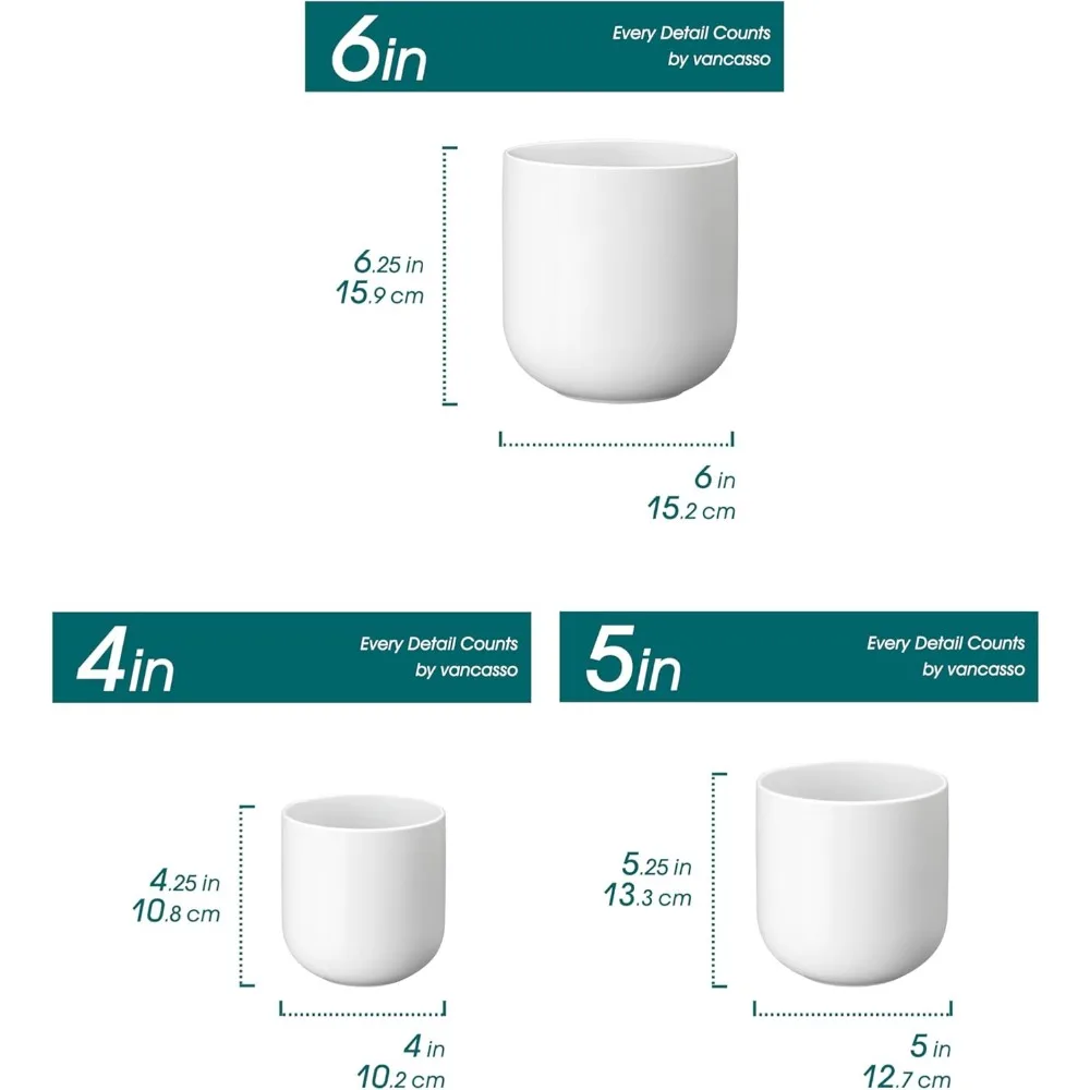 

Ceramic Plant Pots Set of 3, 4+5+6 inches with Drainage Hole, Modern Indoor Flower Planters for Home Decor, White