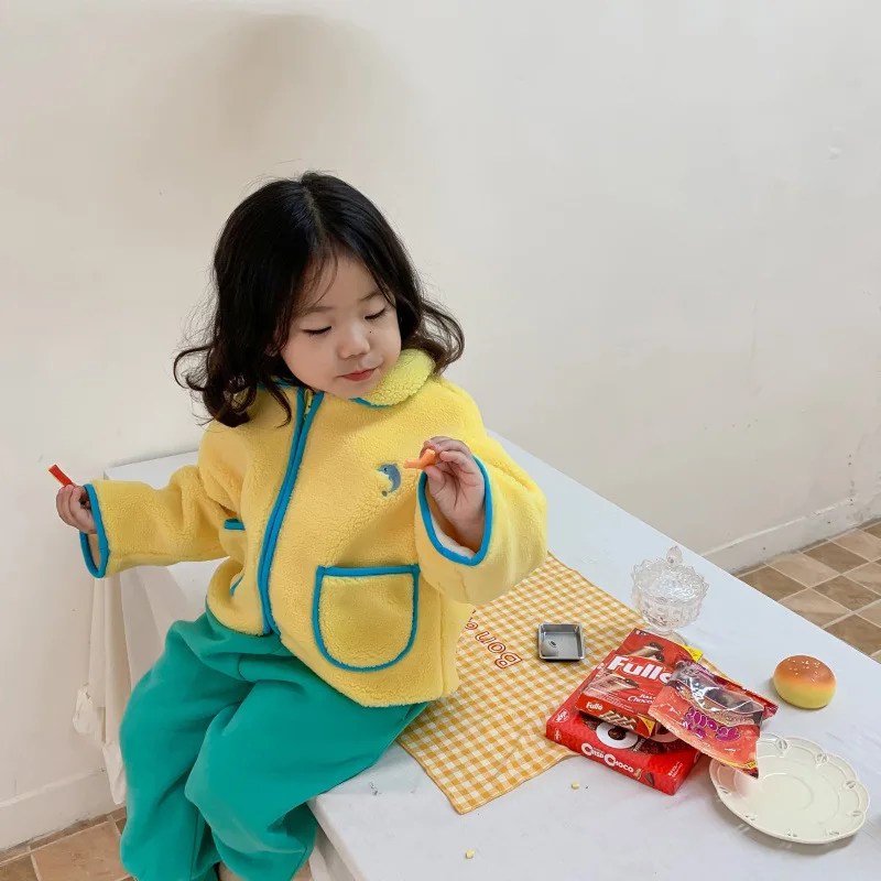 South Korea Children's Clothing Autumn and Winter New Girls Thickened Coat Warm Children's Lamb Wool Coat Baby Double-sided Flee