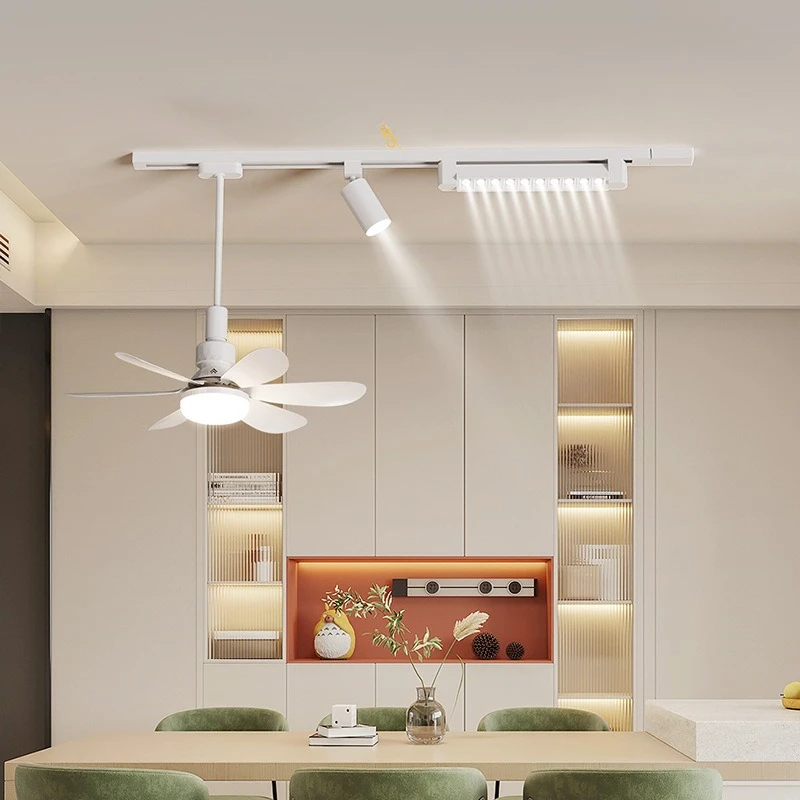 

2025 new medieval restaurant chandelier modern simple movable with spotlight silent bar table fan light