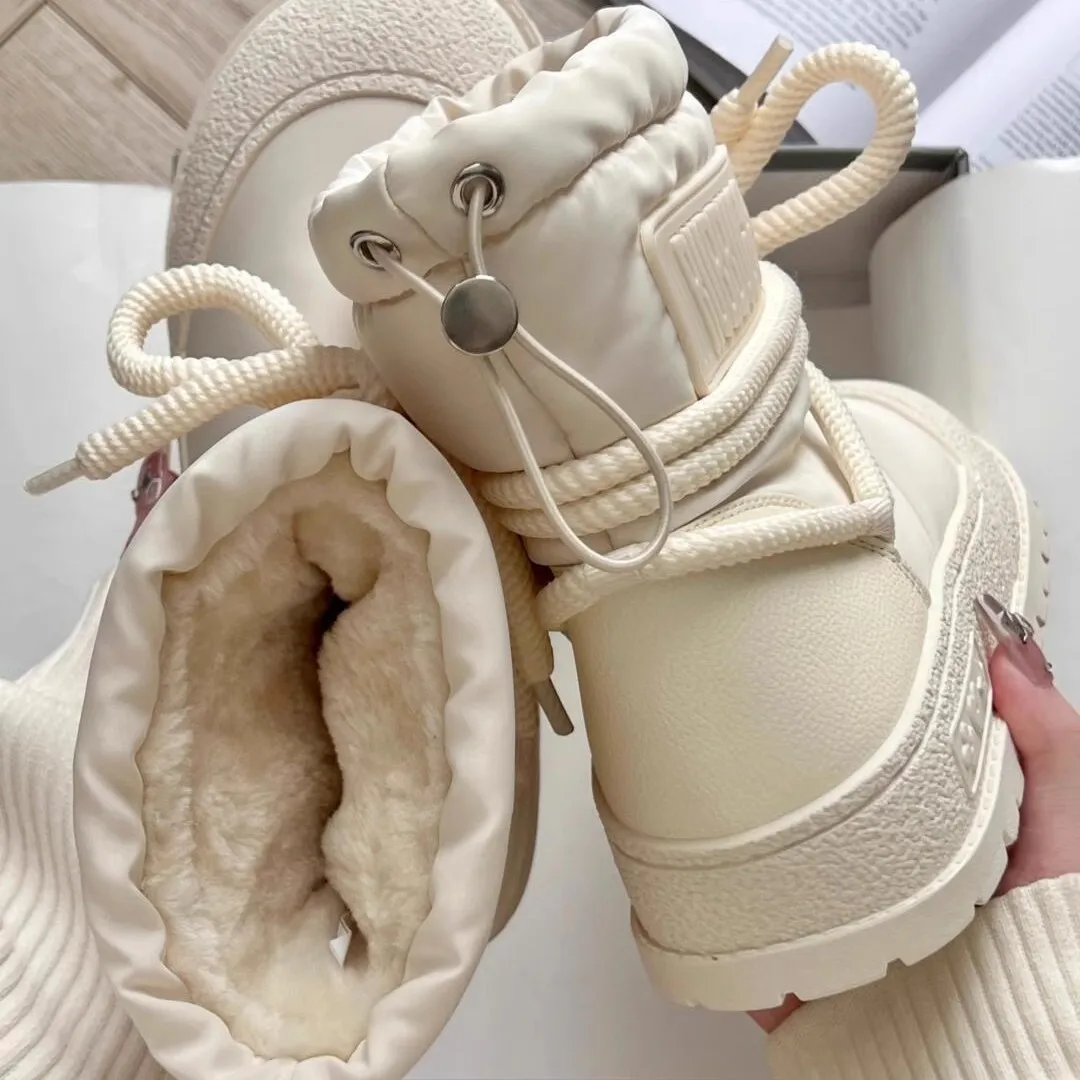 

2025 Winter Thick-soled Inner Heightening Women's Snow Boots Fleece Thickened Warm Plush Ladies Booties Outdoor Anti-slip Shoes