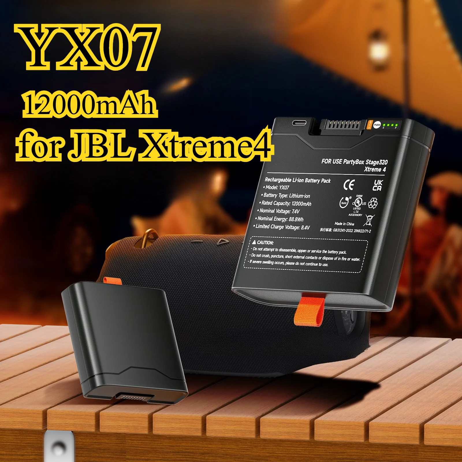 

YX07 Replacement Battery for JBL Xtreme4/PartyBox Stage 320 12000mAh High Capacity Rechargeable Power Supply