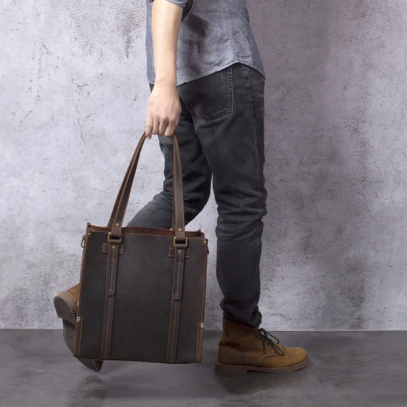 S.WORKER Vintage Echtleder Herren-Handtasche Rindsleder Aktentasche Schultertasche Handgefertigte Tragetasche 2020 NEU Crazy-Horse-Leder – Detail 5