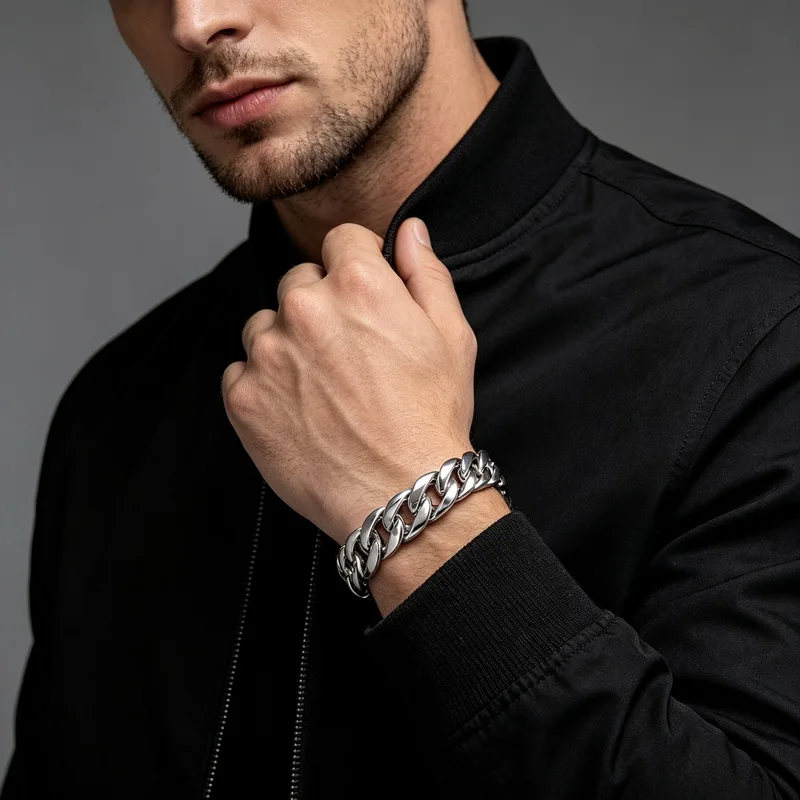 KALEN Minimalist Trendy Stainless Steel Men's Bracelet Classic Casual Cuban Chain Versatile Wristwear Fashion Jewelry Gifts