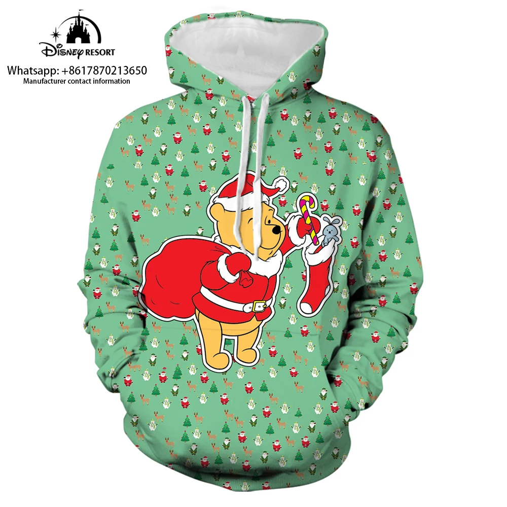 New Mickey Minnie and Winnie the Pooh Cartoon Christmas Disney Brand Hoodie Women Streetwear Fall Long Sleeve Casual Sweatshirt