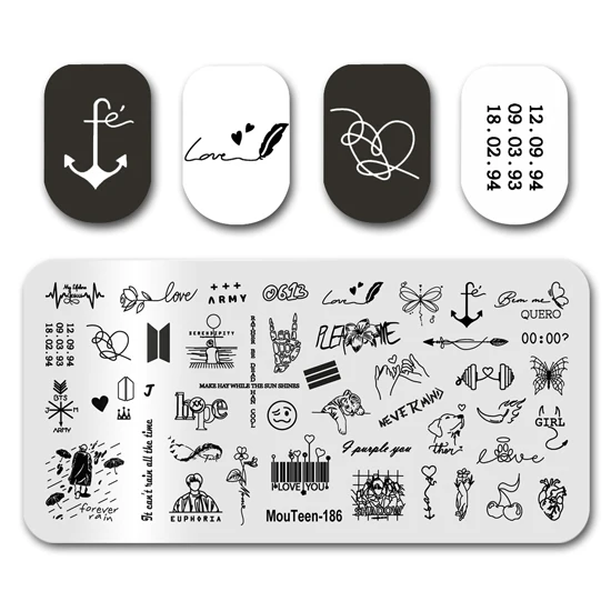 Art Nail Stamp MouTeen186 Mixed Line Art Nail Stamping Plates Manicure Set For Nail Art Stamper