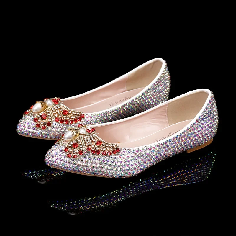 New foreign trade new color rhinestone bow flat sole single shoe for women, shallow mouth single shoe