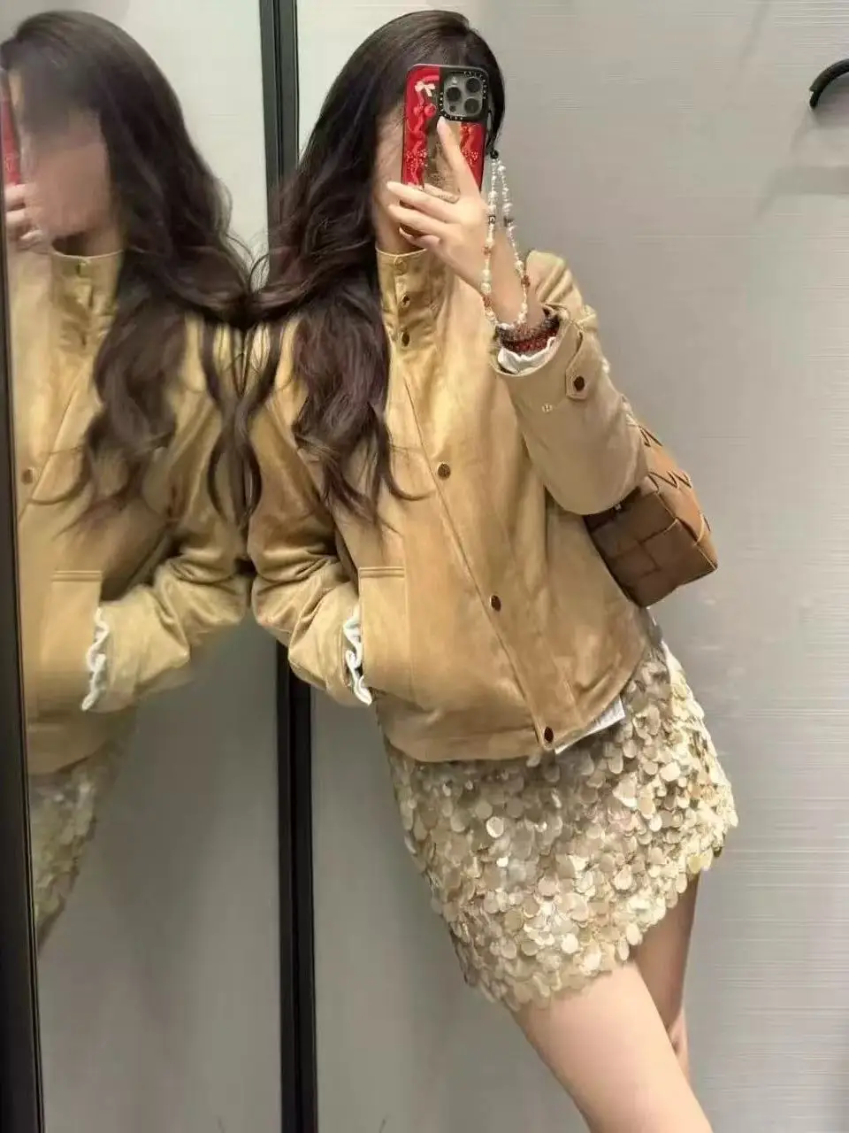 

Fashionable Spicy Girl Style Stand Collar Jacket Outerwear New Autumn 2025 Women's Polyester Fiber Long Sleeve Short Coat