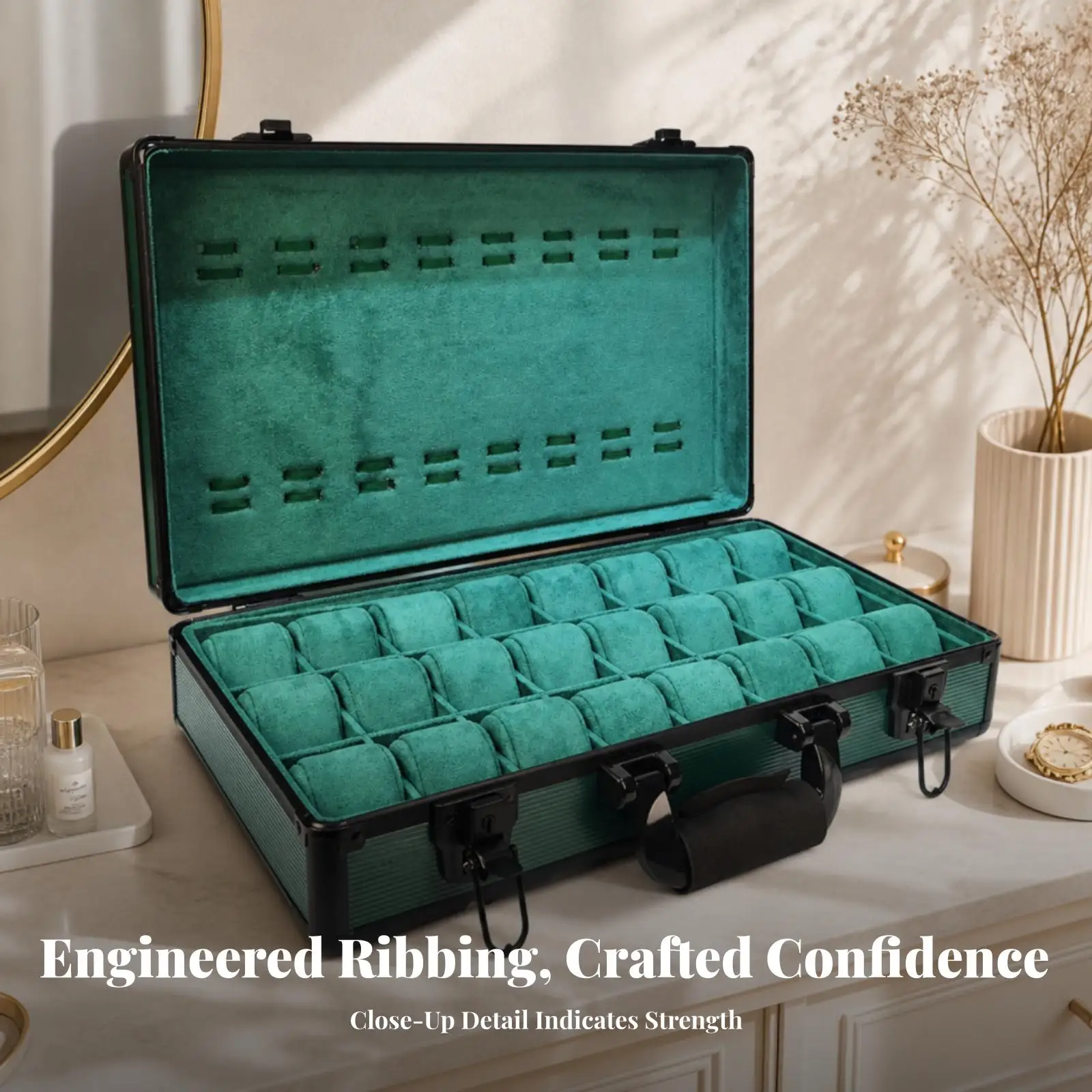 Aluminum Alloy Watch Box Storage 24 Slot Velvet Interior Portable Suitcase Style Case for Travel Home Collection
