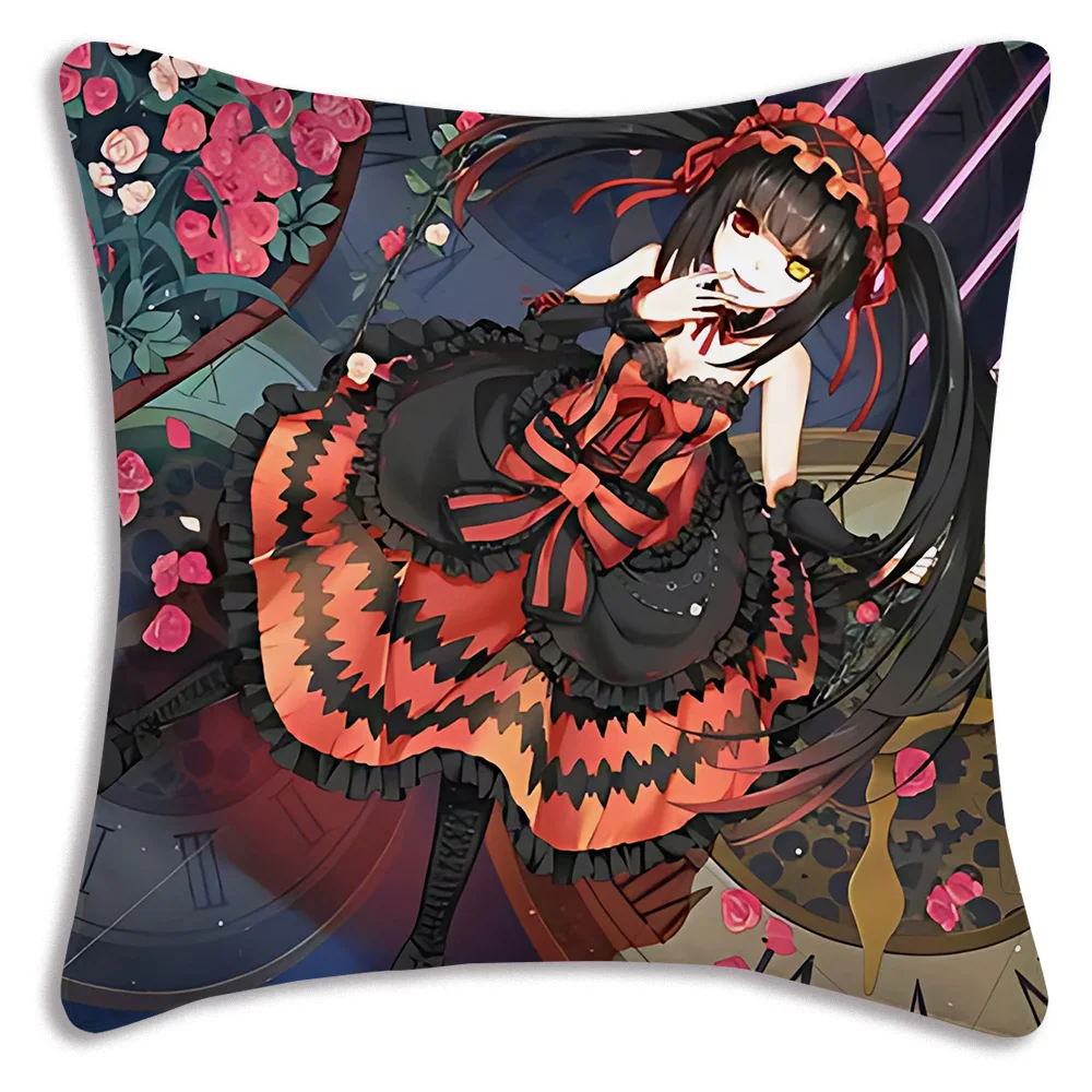 Cartoon Tokisaki Kurumi Kawaii Pillow Covers Cartoon Sofa Decorative Home Double-sided Printing Short Plush Cute Cushion Cover