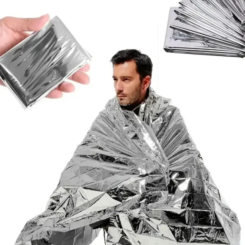 Emergency Blanket Outdoor Survive First Aid Rescue Kit Windproof Waterproof Foil Thermal Blanket for Camping Hiking