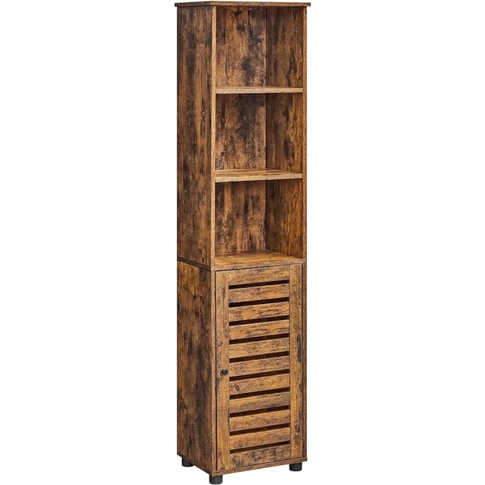 VASAGLE Bathroom Tall Cabinet, Storage Cabinet with 3 Open Compartments and 2 Adjustable Shelves Behind The Door