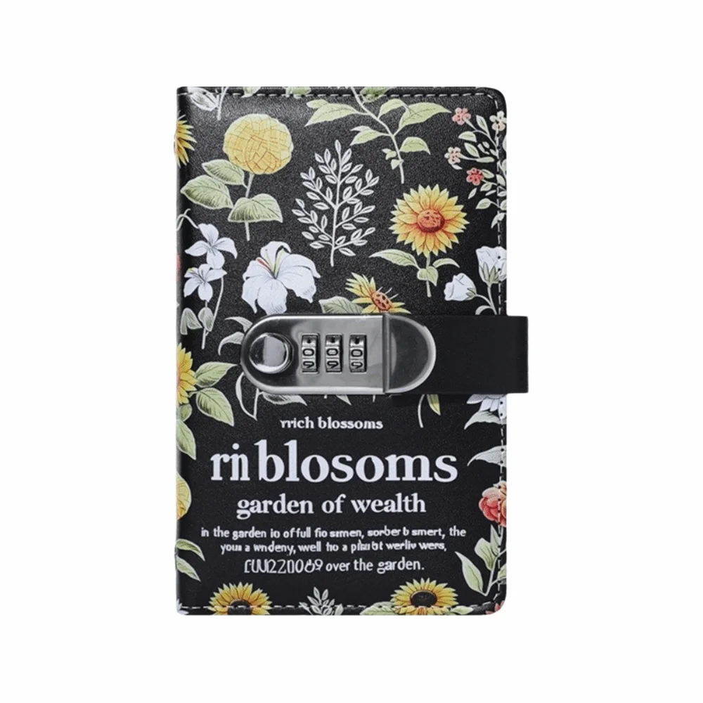 Sunflower Print Cash Saving Binder with Password Lock Large Capacity Banknote Collection Album Double-sided Budget Planner