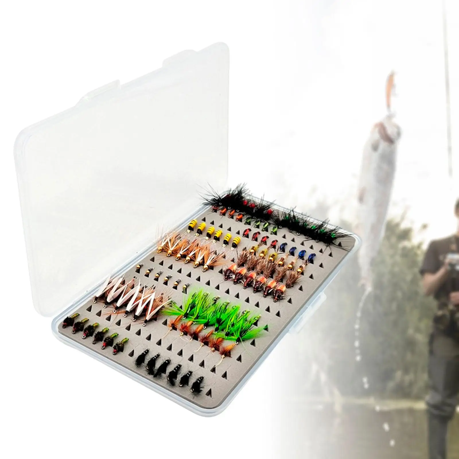 100Pcs Fishing Lures with Carry Case Freshwater Saltwater Fly Fishing Flies