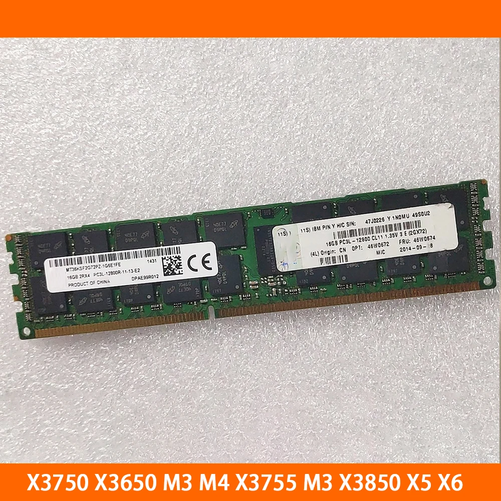 For IBM X3750 X3650 M3 M4 X3755 M3 X3850 X5 X6 X3950 X6 Server Memory 46W0672 46W0674 46W0671 49Y1565 47J0226 16G 1600 ECC REG