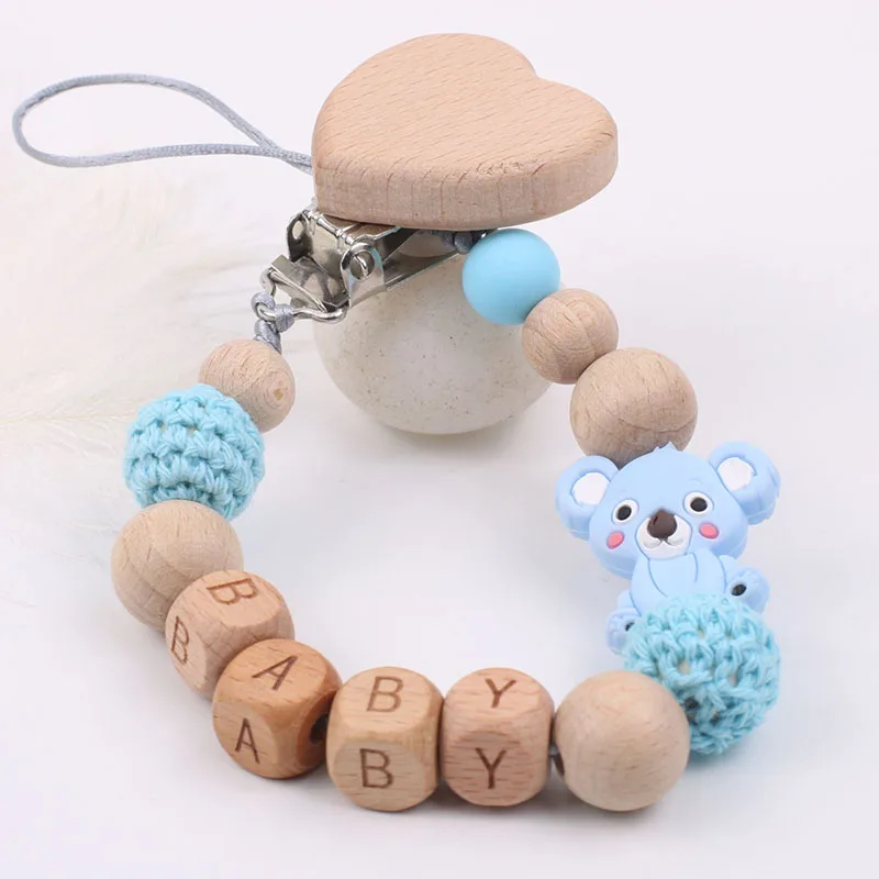 New Natural Beech Personalized Pacifier Clip Custom Baby Name Pacifier Chain Safe And Harmless Food Grade Silicone Baby Products