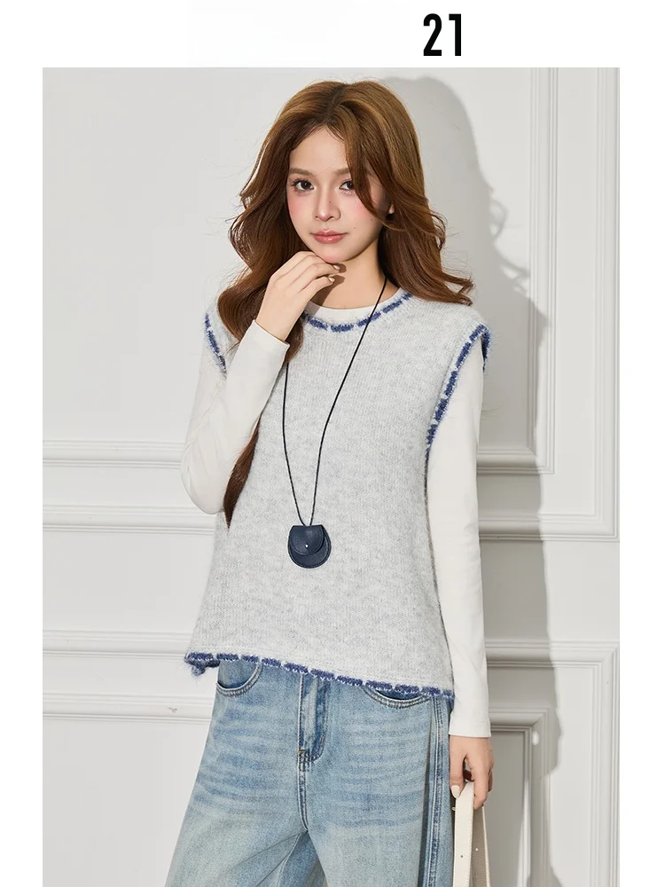 

Женский вязаный жилет Forever 2 Korean Sle Color Blo, новинка весенней коллекции, модный укороченный топ с круглым вырезом