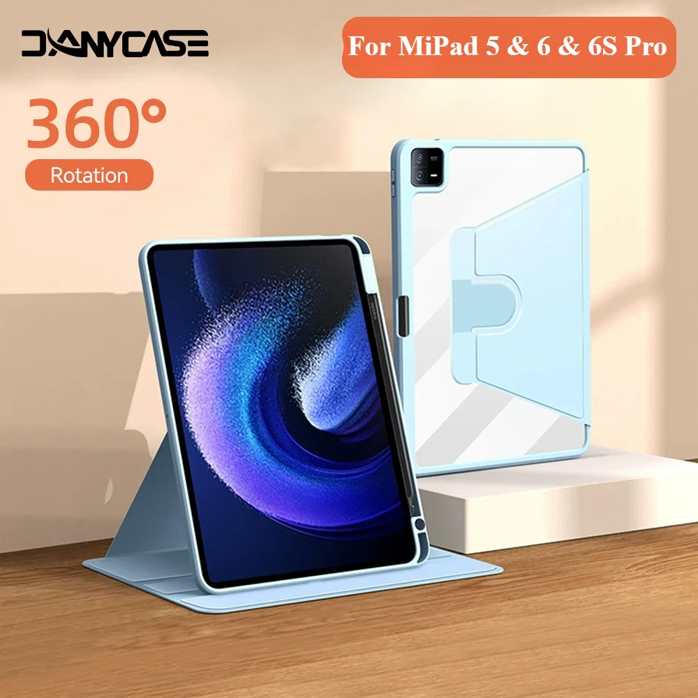 

For MiPad 6S Pro 12.4in Case 360° Rotation for Xiaomi Pad 6 6Pro 11in 5 5Pro 11 TPU Protective Cover Smart Sleep with Pen Slot