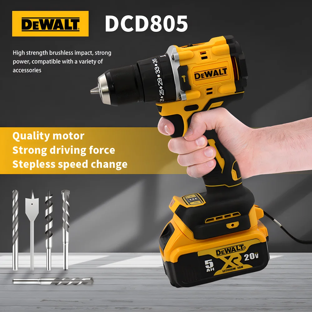 Dewalt Electric Brushless Compact Drill Rechargeable 20V Lithium Battery Impact Multifunctional Cordless DrillPower Tools DCD805