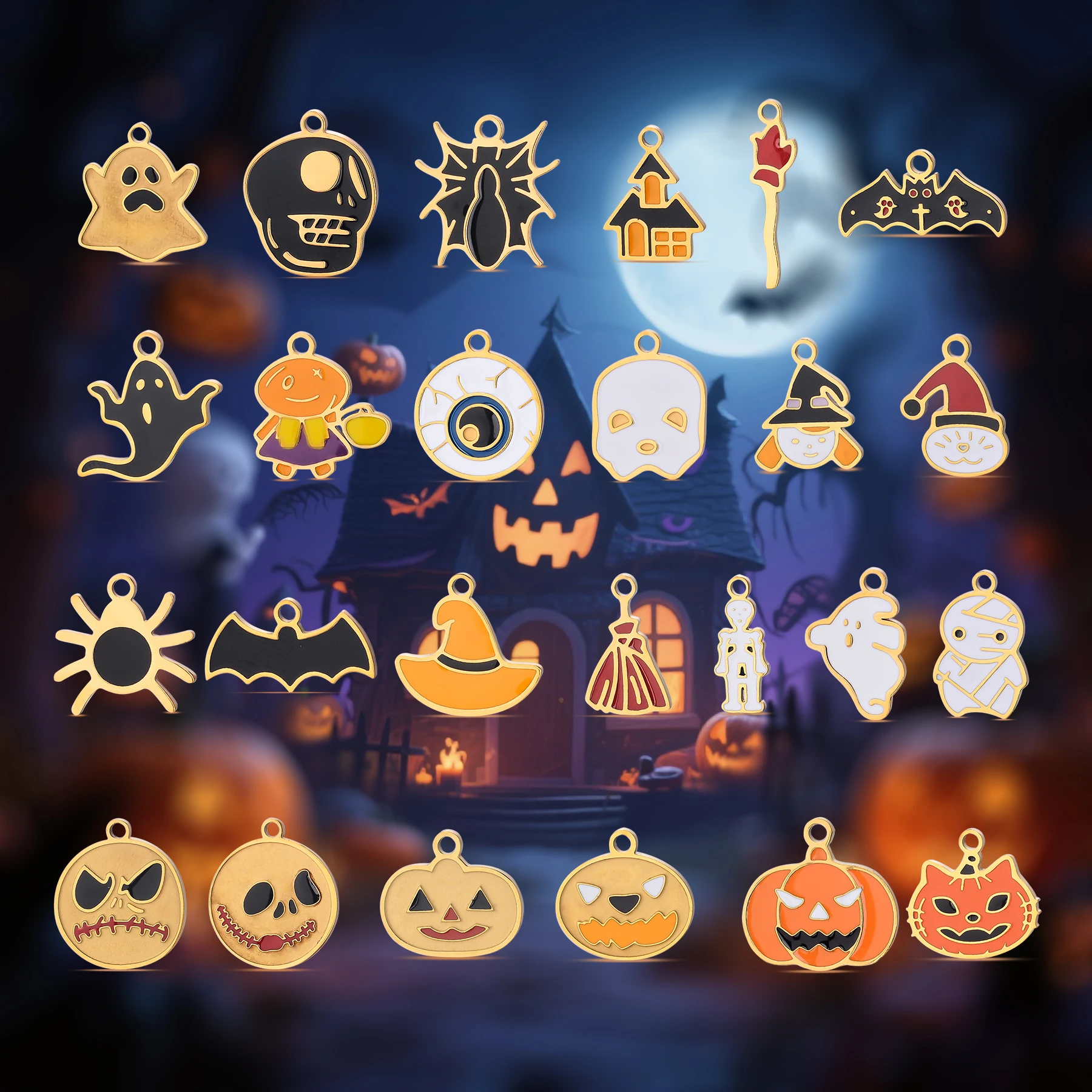 4 개/몫 할로윈 매력 스테인레스 스틸 호박 유령 박쥐 펜던트 DIY 목걸이 쥬얼리 액세서리 용품 만들기