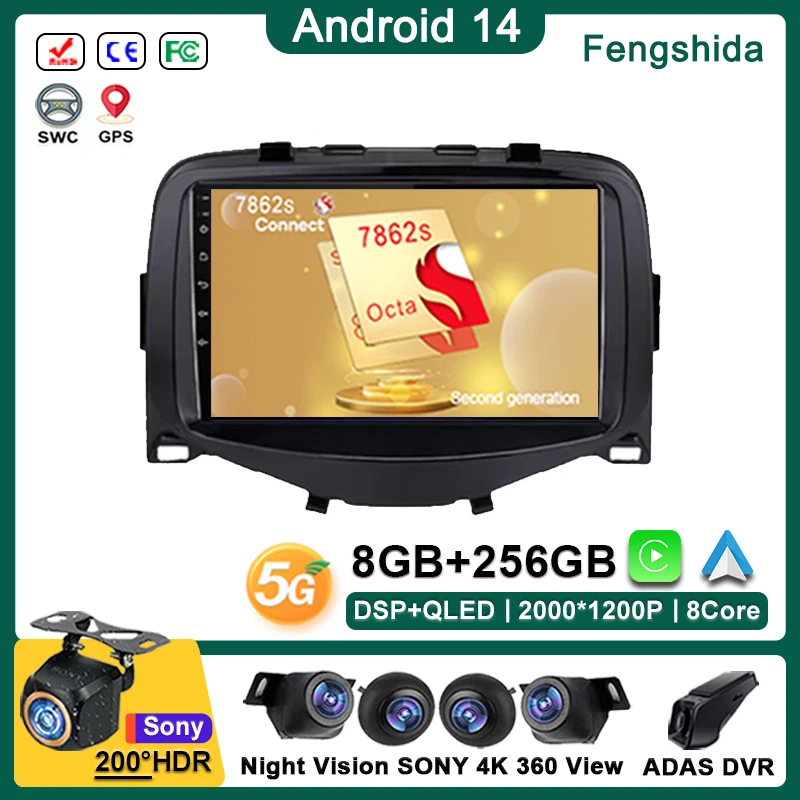 

Android 14 Car 7 Inch Auto Radio For For Toyota Aygo Peugeot 108 Citroen C1 2016-2020 Auto Radio Multimedia Player Stereo Head