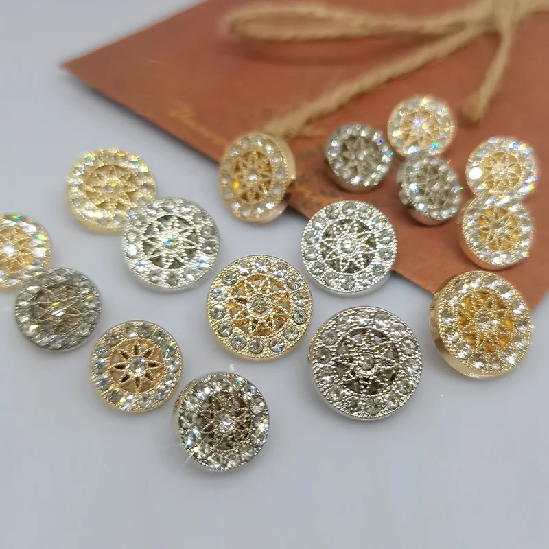 12/15/20MM Hot Sell Fashion Rhinestone Buttons Of Clothing High Quality Metal Shank Button For Women Garment Sewing Accessories