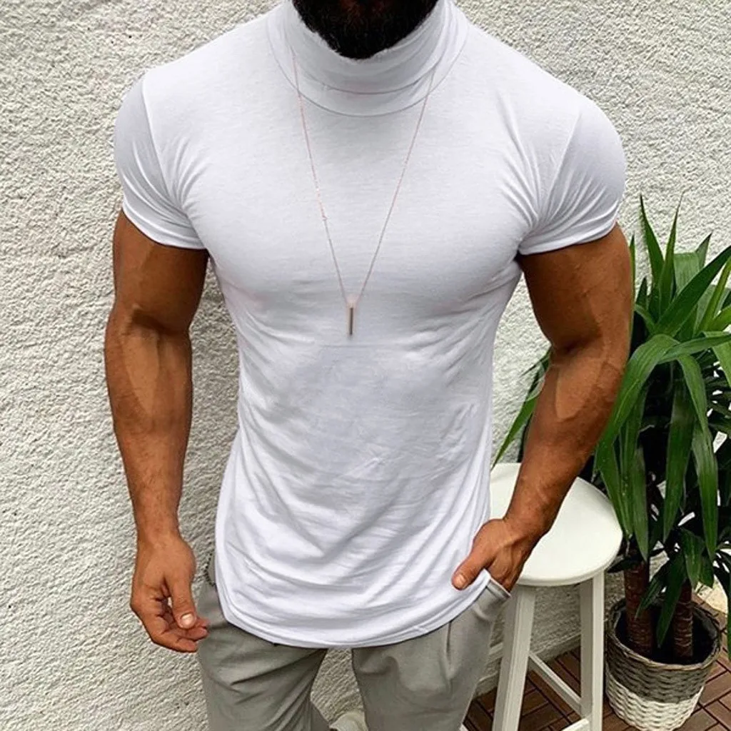 

Blouse Casual Shirts Men Tops Summer Sleeve Spring Turtleneck Solid Short Color Men's Blouse Muscles Breathe Men's Fashion T